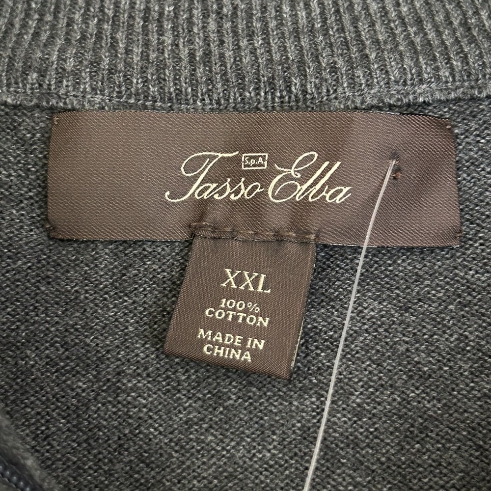 Tasso Elba Mens XXL Argyle Sweater Dark Gray LS Mock Neck 1/4 Zip Preppy Cotton - Picture 6 of 12